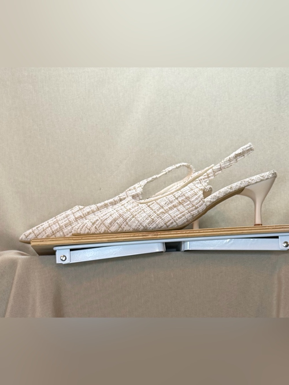 Women’s Cream Tweed Slingback Kitten Heels Chanel vibe